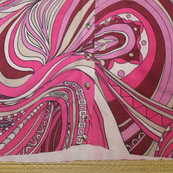 Ann Taylor Pink Mod Swirl Crystal Buttons Silk Blend Cardigan Sweater - Picture 4 of 10